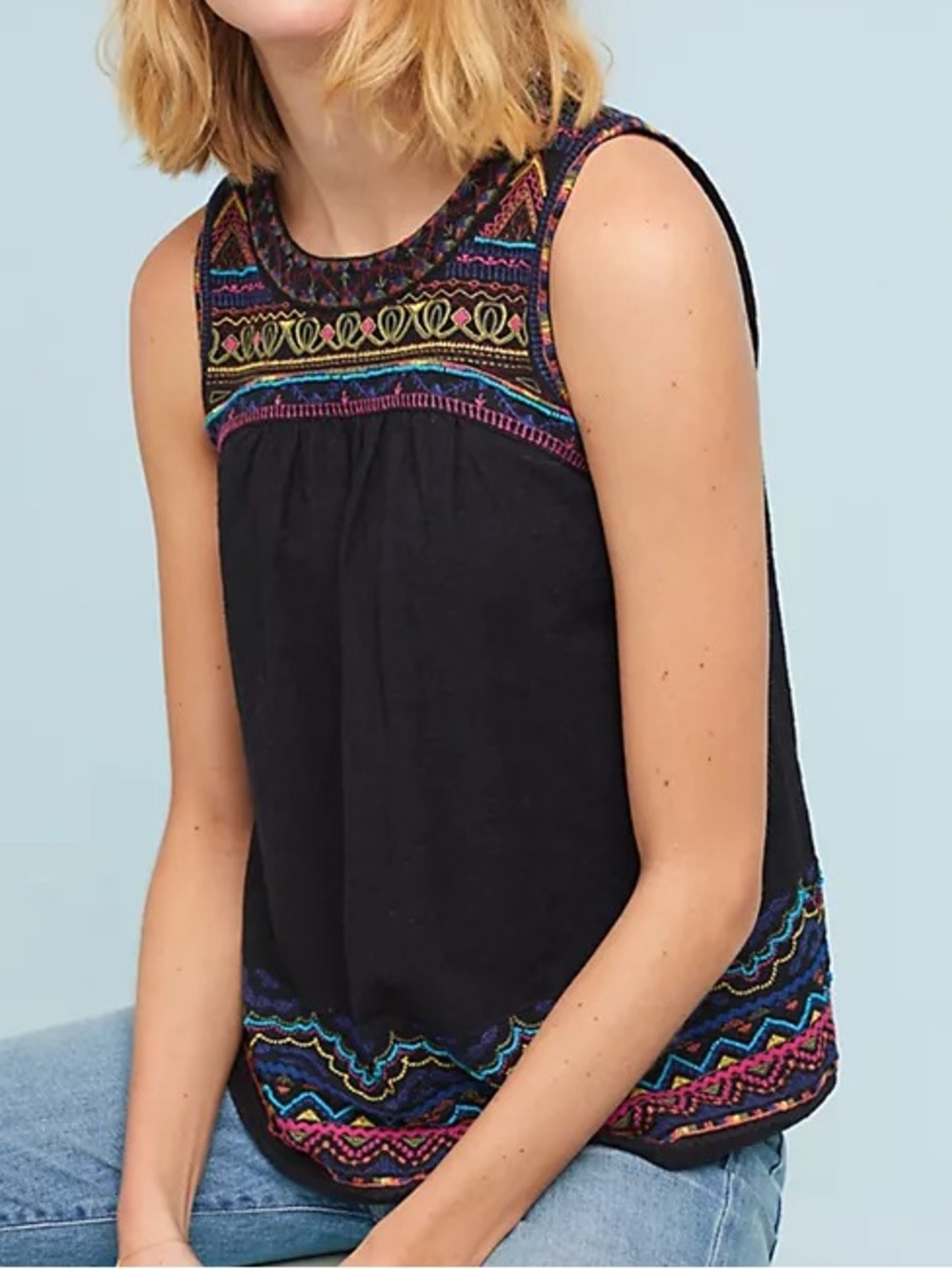 Anthropologie Akemi + Kin Mesa Embroidered Sleeveless Top Boho Summer Size 0
